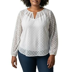 Liz Claiborne Women’s White Textured Blouse with Gold Accents | Size XXL